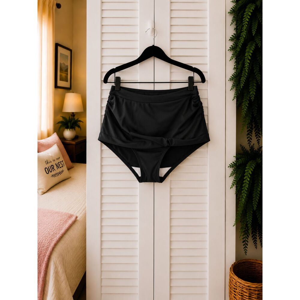 Women's Black Swim Skirt Tankini Bottom Plus Size 4XL High Waist